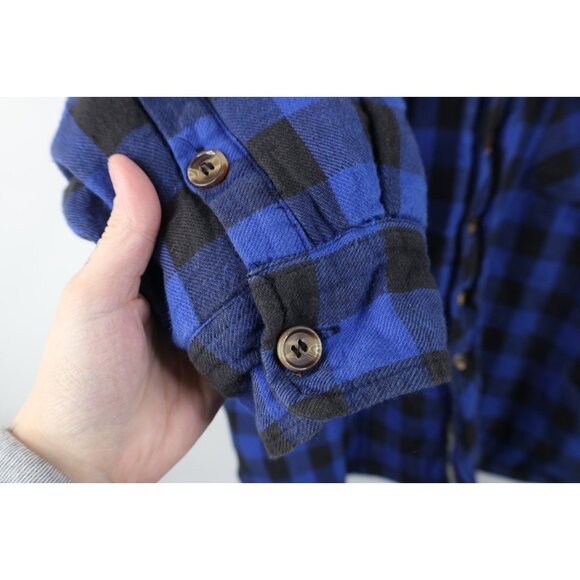 Vtg 90s Streetwear Mens XL Deep Pile Fleece Lined Hooded Flannel Shirt Jacket - Picture 7 of 16